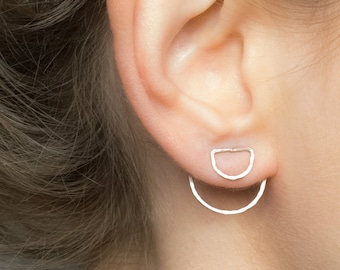 Kolczyki srebrne przód-tył, kolczyki nauszne, kolczyki nauszne, mankiety na uszy, kolczyki ze złota i srebra z różowego złota