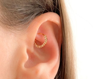 Mother Day - Rook Piercing - Rook Earring - Rook Hoop - Gold Rook - Diamond Rook - CZ Rook - CZ Studded Rook 18g 20g