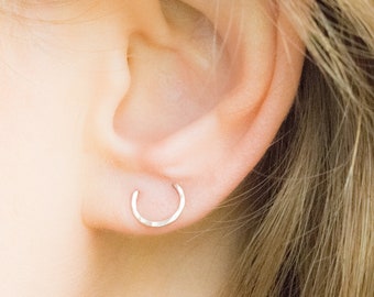 Double Piercing Circle Earring-Two Hole Earring Sterling Silver-Multiple Ear Lobe Piercing Earring-Double Hoop Earring-Double Horseshoe Stud