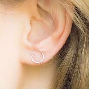 Double Piercing Circle Earring-Two Hole Earring Sterling Silver-Multiple Ear Lobe Piercing Earring-Double Hoop Earring-Double Horseshoe Stud