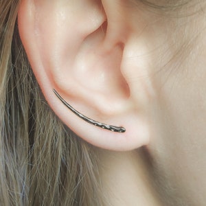 Black Ear Climber, Ear Crawler, Oxidized Bar Earrings, Black silver earrings , Rose Gold Silver ear climber
