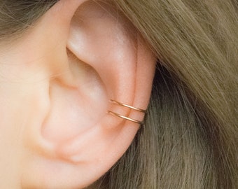 Mother Day - Double Ear Cuff Gold Filled - Fake Conch Piercing - Ear Cuffs No Piercing - Gold Cartilage Earring - Conch Ear Cuff