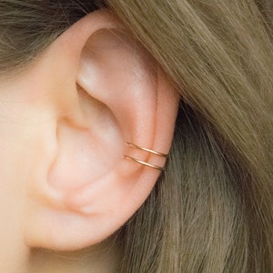 Mother Day - Double Ear Cuff Gold Filled - Fake Conch Piercing - Ear Cuffs No Piercing - Gold Cartilage Earring - Conch Ear Cuff