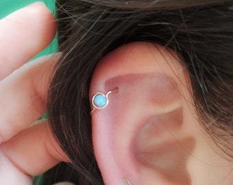 Cartilage Piercing - Opal Helix Piercing - Helix Piercing Hoop Ring - Cartilage Hoop  - 18g Helix Earring Gold Silver Rose