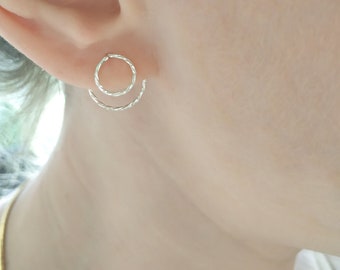 Ear Jacket Earrings - Front Back Earrings - Circle Ear Jacket - Silver Ear Jacket Earrings - Tiny Ear Jackets