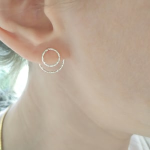 Ear Jacket Earrings - Front Back Earrings - Circle Ear Jacket - Silver Ear Jacket Earrings - Tiny Ear Jackets