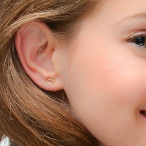 Gold Earrings studs, Heart Gold Studs, valentines gift, gift for wife, tiny gold heart earrings