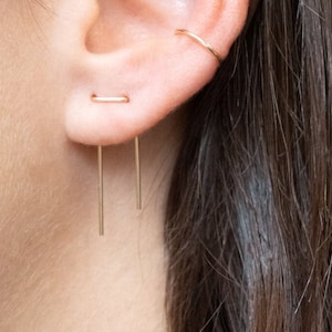 Double piercing earring, Threader earrings, Staple earrings, Two hole earrings, Double lobe piercing, Gold Silver Rose Gold