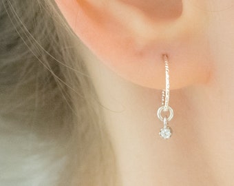 Hoop Earrings with Charm - Hoops - Hoop Earrings Silver -  Hoop Earrings with Beads - Small Hoop Earrings - Silver Hoop Dangle Earrings