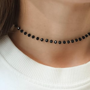 Schwarze Choker-Halskette – Perlen-Choker – Choker für Damen – Dünner schwarzer Choker – Minimalistischer Choker – Zarte Halskette