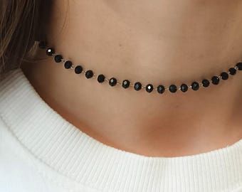 Black Choker Necklace - Beaded Choker - Chokers for Women - Thin Black Choker - Minimalist Choker - Dainty Necklace