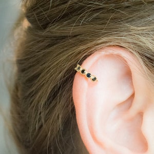 Black Helix Earring Piercing, Pave Cartilage Earrings, Helix Clicker, Helix Ring Hoop Earring Gold, Diamond Helix, Clicker Piercing