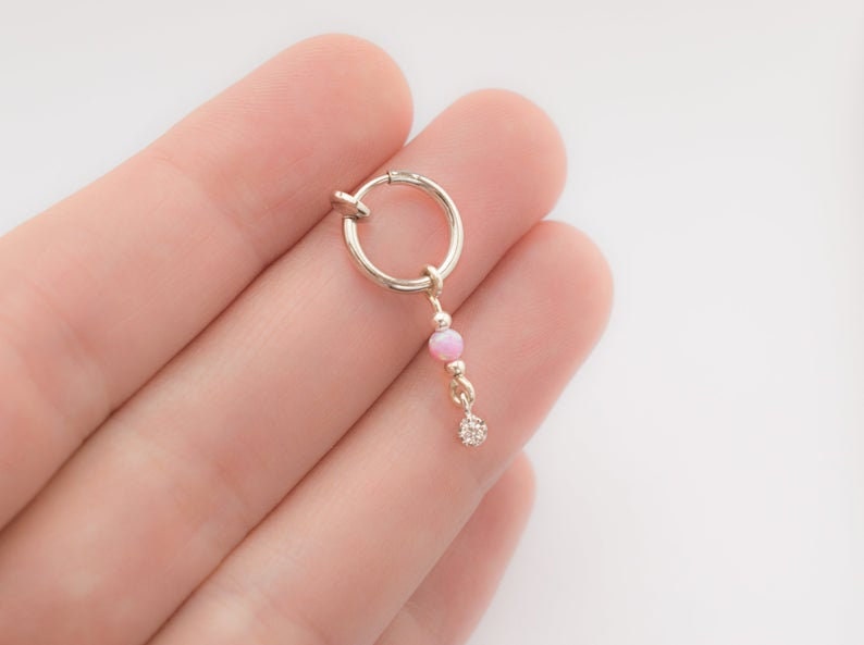 Fake Belly Button Piercing, Belly Ring No Piercing, Clear Diamond Opal Belly Ring, Add On Clip On Belly Ring, Fake Naval Hoop 