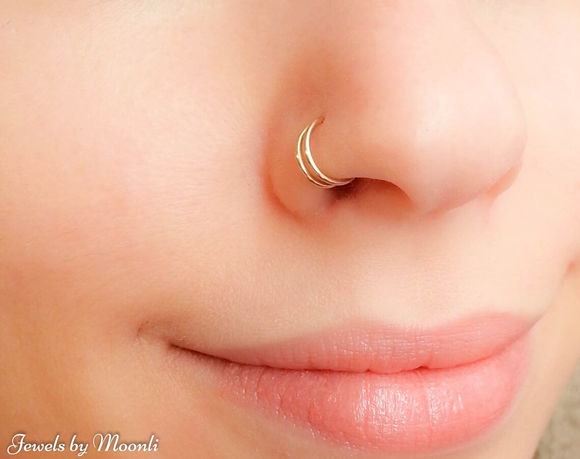 FAUX NOSE RING Gold Nose Hoop Double Nose Ring Fake Nose Etsy