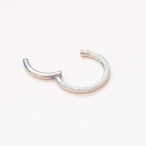 Septum ring, Hinged Septum Ring, Dainty Opal Septum Ring, White Septum hoop, Septum Clicker, Piercing Clicker Ring image 5