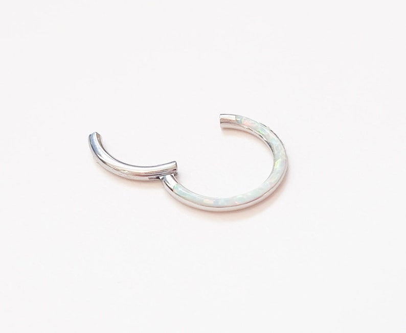 Septum ring, Hinged Septum Ring, Dainty Opal Septum Ring, White Septum hoop, Septum Clicker, Piercing Clicker Ring image 5