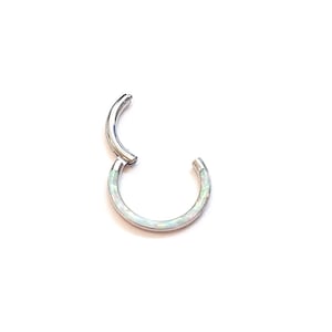 Septum ring, Hinged Septum Ring, Dainty Opal Septum Ring, White Septum hoop, Septum Clicker, Piercing Clicker Ring image 4