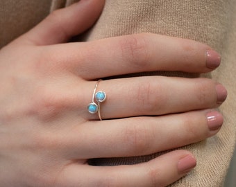 Opal Stacking Ring- Double Opal Stone Ring - Double Opal Band Ring - Opal Ring - Sterling Silver Rose Gold Opal Ring