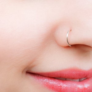 Mother Day - Fake Silver Nose Ring, Fake Nose Hoop, faux nose ring, fake nose hoop, thin, delicate, no piercing ring