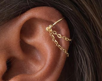 Ohrclips mit Kette - Ohrclips mit Tropfenketten - Ohrclips ohne Piercing - Ohrclips mit baumelnden Ketten - Fake Piercing Helix Conch Cuff