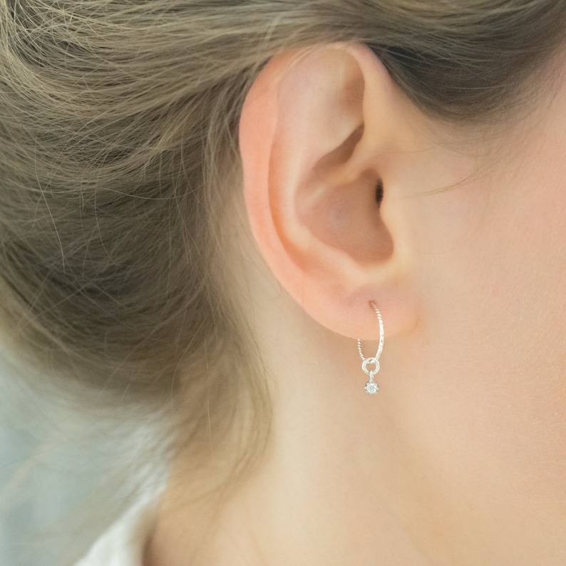 Hoop Earrings Silver Hoop Earrings with Charm Silver Hoop Dangle Earrings Small Hoop Earrings Hoops Hoop Earrings with Beads