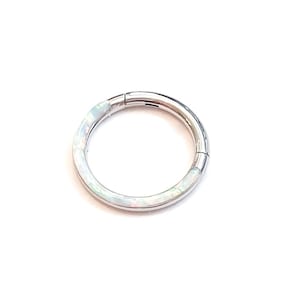 Septum ring, Hinged Septum Ring, Dainty Opal Septum Ring, White Septum hoop, Septum Clicker, Piercing Clicker Ring image 3