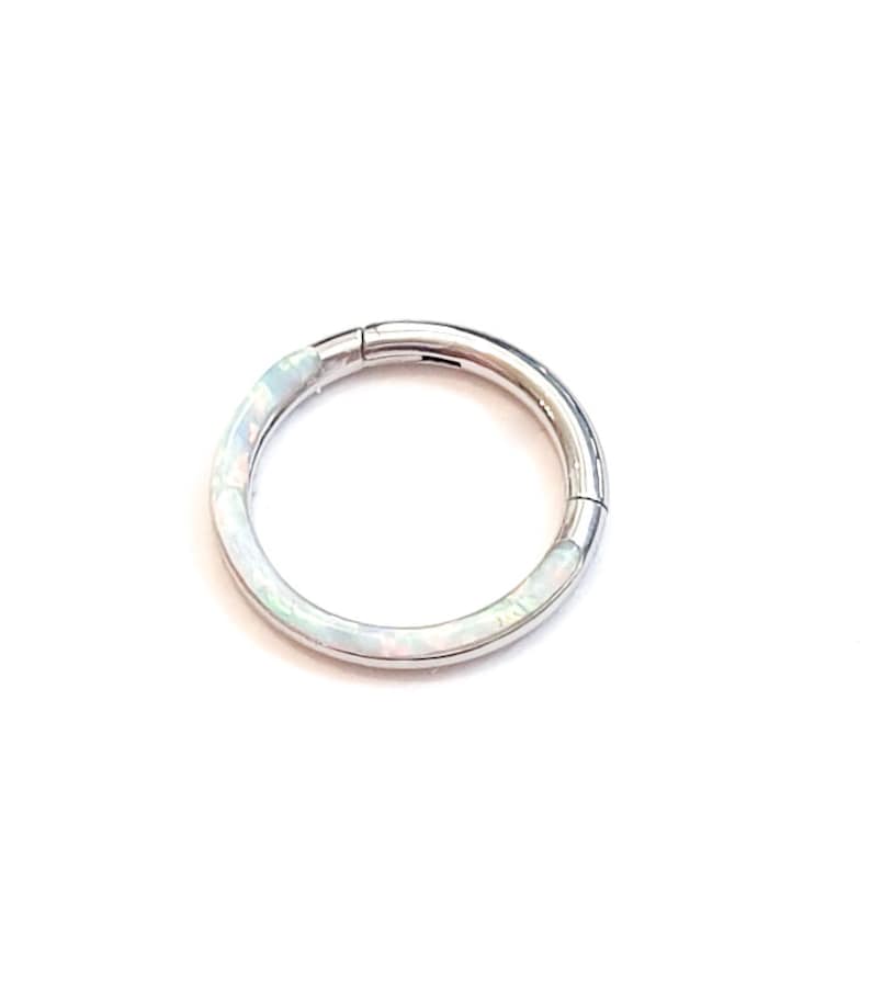 Septum ring, Hinged Septum Ring, Dainty Opal Septum Ring, White Septum hoop, Septum Clicker, Piercing Clicker Ring image 3