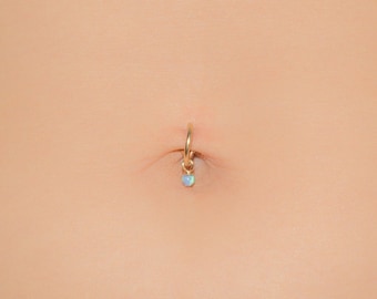 Muttertag - Bauchnabel-Piercing-Ring, Bauch-Hoop mit Opal, Bauch-Ring, Marine-Hoop-Ring, 14g Bauch-Ring in Gold-Silber-Farbperlen