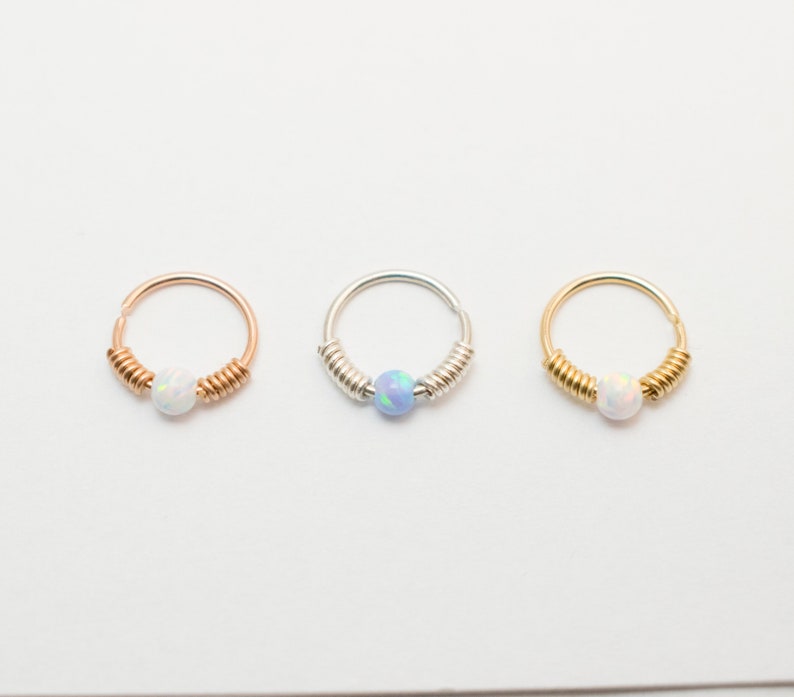 Septum Jewelry Septum ring wrapped beaded Septum piercing opal CHRISTMAS SALE Septum opal hoop Opal Septum Ring Piercing