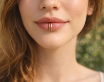 Double Lip Cuff Gold or Silver | Non Pierced Lip Ring | Thin Lip Jewelry | Fake Lip Piercing | Minimalist Body Jewelry