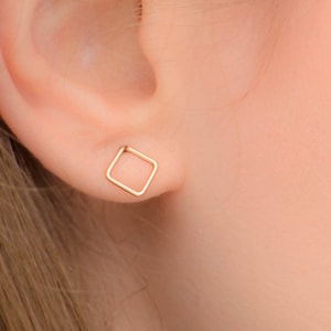 gold square stud earrings, simple gold earrings, Dainty Studs, geometric, chic