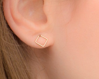 Mother Day - gold square stud earrings, simple gold earrings, Dainty Studs, geometric, chic