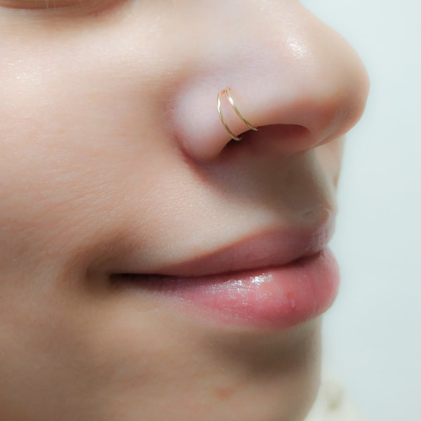 Double Nose Ring for Single Piercing-Nose Hoop Piercing 18g 22g-Double Nose Ring Single Pierced-Nose Hoop-Twisted Piercing Hoop