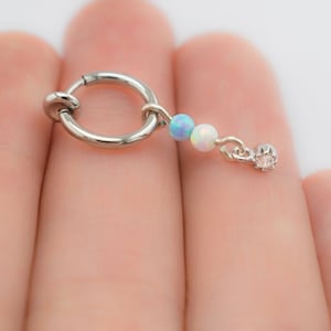 Anillo de ombligo falso, anillo de ombligo colgante sin perforación, aro de ombligo falso con dije de ópalo de circonita cúbica, anillo ombligo adicional, anillo de aro ombligo falso