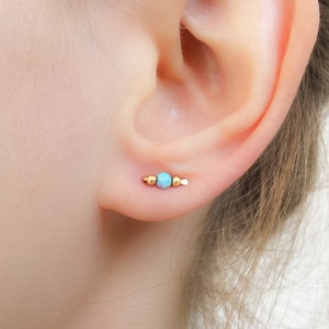 Ear climber, opal studs gold, opal earrings, tiny bar earrings, opal jewelry, everyday jewelry