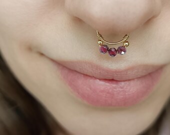 Fake Septum Ring - Fake Septum Piercing - Non Pierced Septum - Gemstone Fake Septum - Peridot Garnet Pearl Emerald Turquoise Septum Jewelry