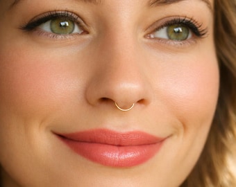 Fake Septum Ring, No Piercing Nose Hoop, Fake Clip On Face Jewelry Gold Silver Rose