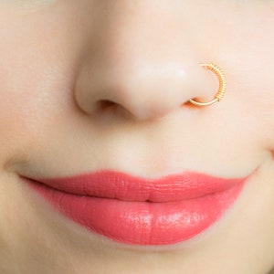 Gold Nose Ring Hoop - Wrapped Nose Ring Piercing - Nose Hoop Ring - Nose Jewelry -  Nose Ring Gold - Nose Ring Rose Gold