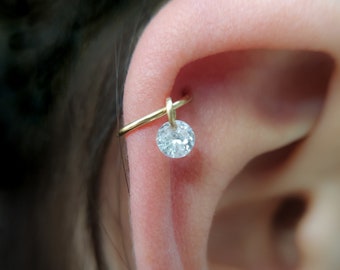 Mother Day - Ear Piercing - Helix Piercing Hoop - CZ Diamond Helix Earring - Cartilage Earring Piercing