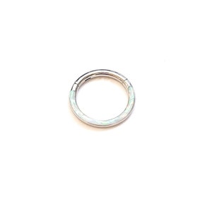 Septum ring, Hinged Septum Ring, Dainty Opal Septum Ring, White Septum hoop, Septum Clicker, Piercing Clicker Ring image 2