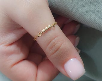 Metal Beads Chain Ring • Chain Ring in Gold-Filled or Sterling Silver • Gold Silver Beads Ring • Stacking Ring • Chain Knuckle ring
