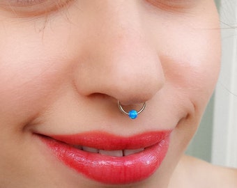 Mother Day - Septum piercing,Thin Dainty 18g septum ring,Silver Septum,Opal nose Ring,Color Bead Septum nose jewelry,Colorful piercing