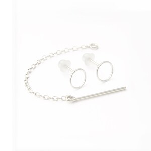 Pendientes de enhebrador, pendientes de cadena, pendientes atrevidos, pendientes de botón de cadena, pendientes de cadena de barra, minimalistas, conjunto de pendientes de botón circular con cadena imagen 6