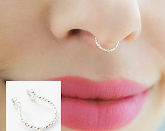 Mother Day - Septum Ring No Piercing - Nose Ring - Twisted Septum Ring - Fake Septum Ring - Faux Nose Hoop - 18g Septum Nose Ring