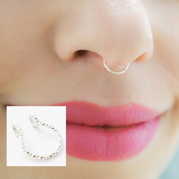 Mother Day - Septum Ring No Piercing - Nose Ring - Twisted Septum Ring - Fake Septum Ring - Faux Nose Hoop - 18g Septum Nose Ring