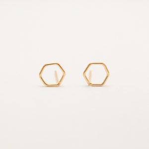 Pu&ograve; includere: Un paio di orecchini a bottone esagonali in oro. Gli orecchini sono semplici e minimalisti, e sarebbero un ottimo regalo per chi ama i gioielli geometrici.