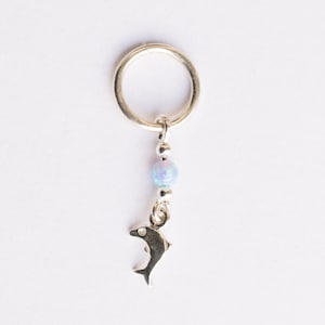 Belly Ring, Silver Navel Hoop, Navel Piercing, Belly Button Piercing, Belly jewelry, Body jewelry, Dolphin, Sea,Opal