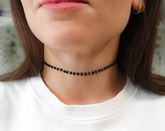 Black Choker Necklace - Beaded Choker - Chokers for Women - Thin