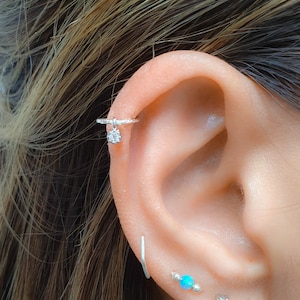 Mother Day - Diamond Helix Piercing Silver ,Diamond Cut Cartilage Hoop, CZ Dangle Helix Ring, Helix Jewelry