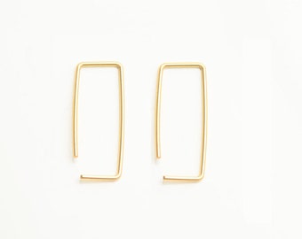 Mother Day - staple earrings , rectangle earrings ,Pin Earrings, rectangle hoop earrings, Dainty earrings gold, Gold Dangle earrings